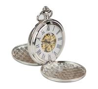 TruClothing Classic Mechanical Silver Coin Fob Pocket Watch Peaky Vintage Skeleton Automatic with Chain and Pouch