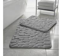 (Silver) Memory Foam Bath Mat Non- Slip / Toilet Mat Set Pebbles