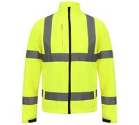 Silver® Men High Visibility Soft Shell Jacket, Hi Viz Vis Water Repellent, Wind Proof, Safety Security Builder Workwear Warm Reflective 2 Tone Softshell Top (S, Hi Viz Softshell Yellow)