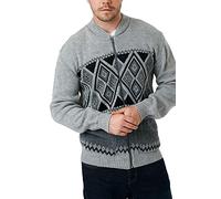 Silver® Mens Classic Zipped Cardigan Knitted Sweater Argyle Diamond Print Grandad Front Zip Fastening Two Front Hand Pockets Knitwear Jumpers Top (Grey, M)