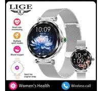 (silver, mesh belt) LIGE New Women Smart Watch AMOLED HD Screen Health Monitoring Smart Watch NX7PRO For Android iOS
