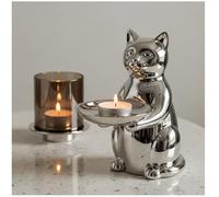 Silver Metal Animal Candle Holder, Elegant Home Animal Candle Holder Decoration, Creative Shape Candlestick, Centerpiece Table Decorative Candlelight for Parties Living Room Bar (Cat)