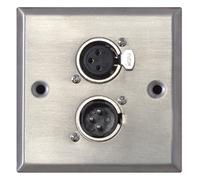 Silver Metal AV Wall Plate With 1 x XLR 3 Pole Male And 1 x XLR 3 Pole Female. Standard Size