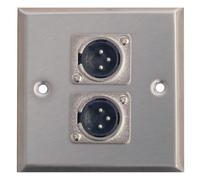 Silver Metal AV Wall Plate With 2 x 3 Pin XLR Connectors. Standard Size