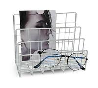 Silver Metal Desktop Organizer - 4-Slot Wire Mail Sorter, Minimalist Iron Art File Holder, Multi-Purpose Book Rack & Letter Organizer for Office, Home & School