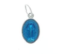 Silver Metal Medal with Blue Enamel Double Sided Miraculous Virgin, Aluminium