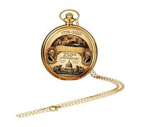 Silver Metal - Quartz Pocket Watch 6x5x1.5cm | Engraved 250th Anniversary American Commemorative Keychain | Antique Style Roman Numerals Pendant Necklace | Birthday Gift, Silver, Se référer au