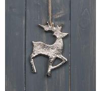 Silver Metal Textured Reindeer Decoration 12cm
