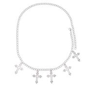 Silver Metal Waist Chain Belt Cross Metal Belt for Women Belly Body Chains Adjustable Punk Belt Chunky Gothic Waist Chain Rave Body Jewelry Accessories, Adjustable, Stainless Steel, No Gemstone