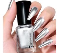 Silver Metallic Chrome Nail Polish, Silver Mirror Effect Quick Dry Varnish, Long-Lasting High Gloss Chip Resistant Nail Color, No UV Lamp Needed