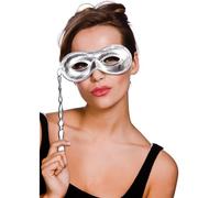 Silver Metallic Eyemask With Stick Fancy Dress Halloween Venetian Carnival Mask