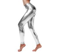 Silver Metallic Men's Leggings Silver Metallic Men's Shiny Trousers 80s with High Waist Shiny Leggings Party Dance Disco Costume Carnival Space Costume Metallic Trousers Silver Golden Leggings, White,