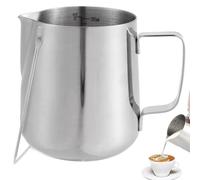Silver Milk Frothing Pitcher, 350ml/12oz Stainless Steel Milk Jug with Measurement Mark and Decorating Pen for Making Latte Art and Cappuccino Suitable for Coffee Lovers