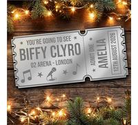 Silver Mirror Acrylic Ticket Any Band Concert Show Personalised Any Text Voucher | Custom Surprise Reveal Voucher Ticket | Announcement Greeting Card | Note Card