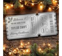 Silver Mirror Acrylic Ticket Christmas Any Concert Personalised Any Text Voucher | Custom Surprise Reveal Voucher Ticket | Announcement Greeting Card | Note Card