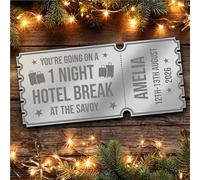 Silver Mirror Acrylic Ticket Hotel Break Surprise Getaway Personalised Any Text Voucher | Custom Surprise Reveal Voucher Ticket | Announcement Greeting Card | Note Card