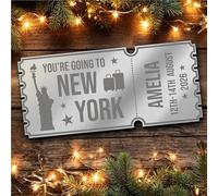 Silver Mirror Acrylic Ticket New York Trip Holiday Surprise Getaway Personalised Any Text Voucher | Custom Surprise Reveal Voucher Ticket | Announcement Greeting Card | Note Card