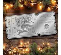 Silver Mirror Acrylic Ticket Polar Express Christmas Train Ride Personalised Any Text Voucher | Custom Surprise Reveal Voucher Ticket | Announcement Greeting Card | Note Card