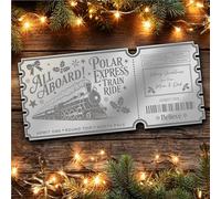 Silver Mirror Acrylic Ticket Polar Express Train Christmas Personalised Any Text Voucher | Custom Surprise Reveal Voucher Ticket | Announcement Greeting Card | Note Card