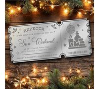 Silver Mirror Acrylic Ticket Spa Weekend Christmas Personalised Any Text Voucher | Custom Surprise Reveal Voucher Ticket | Announcement Greeting Card | Note Card