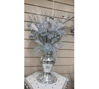 Silver Mirrored Ceramic Vase 25cm - Sparkling Diamante Bling Mosaic Flower Pot - Luxury Romany Style Home Décor - Artificial Flower Arrangement Display - Wedding Table Centrepiece