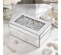 Silver Mirrored Jewellery & Trinket Storage Box With Crushed Diamond Lid