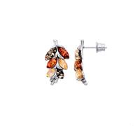 Silver Mixed Amber Leaf Stud Earrings - F04229
