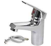 Silver Modern Waterfall Bathroom Mixer Tap, Solid Brass Hot Cold Single Lever Basin Faucet with 2 Hoses, Chrome