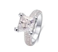 Silver Moissanite Ring, The Promise Ring Princess Square 18.1K White Gold with White Moissanite Size V 1/2