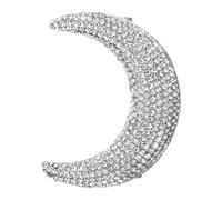 Silver Moon Brooch with Rhinestone Detail for Women Dresses | Alloy Build, Classic Aesthetic Accent, Moon Shape, for Mother's Day and Concerts Black Flower Brooch