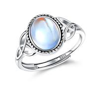 Silver Moonstone Rings For Women Girl 925 Sterling Silver Open Adjustable CZ Rainbow Rings Vintage Celtic Triangle Ring, Oval Round Heart Ring Jewellery For Her With Gift Box