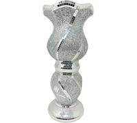 Silver Mosaic Glass Vase - Handcrafted Curved Shape with Mirror Tiles & Glitter Finish, Decorative Table Centerpiece