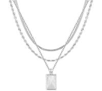 Silver Multi-Layer Necklace For Women, Adjustable Three-Tier With Rectangle Pendant, Nickel-Free, Lead-Free, Perfect For Any Occasion, Comes With Gift Box