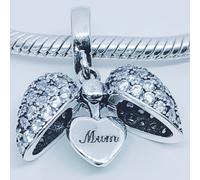 (Silver) Mum I Love You Heart Charm for Pandora Bracelet or Necklace. 925 Sterling Silver Pendant