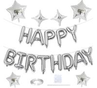 Silver Mylar Foil Letter Balloons and Star Decorations Set - Includes 30PCS Banner, Reusable Party Supplies for Indoor Ceiling and Wall Decoration, Shiny Metallic Finish for Elegant Festive