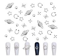 Silver Nail Charms,120Pcs Star Cross Geometric Planet Nail Art Charms,Metal Alloy Nail Gems Nail Jewelry Decorations for Women Girls Manicure Design Accessories DIY Crafts