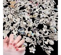 Silver Nail Charms,50PCS Mixed 3D Pearl Rhinestones Bowknot Luxury Metal Nail Art Charms,Alloy Nail Gems Nail Decorations for DIY Manicure Design Nail Art Jewelry Making (B Mixed Pattern Silver)