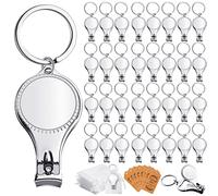 Silver Nail Clipper Keychain with Escort Tag Cards White Drawstring Organza Bags Keychain Nail Bottle Opener for Party Wedding Favor Gift Decorations Souvenirs Guest (150 Pcs)