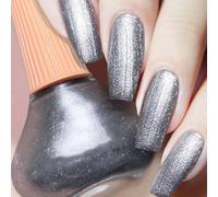 Silver Nail Polish, Glitter Nail Varnish, Quick Dry nail polish, Long Lasting Glitter nail polish for Women & Girls, No Need Cure Nail Paint for DIY Nail Art Home Manicure (24#Silver)