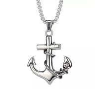 Silver Nautical Surfing Beach Anchor Pendant Necklace Chain Men's Jewelry Gift