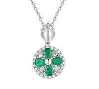 Silver Necklace, Round Flower Shape 1cttw Pear Shape Lab Created Emerald With 0.25CT Cubic Zirconia 18K Gold/925 Sterling Silver Pendant Necklaces for Women Girls, Mother's Day/Valentine's Day Gift