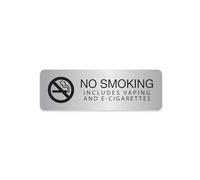 Silver No Smoking Includes Vaping And E-Cigarettes Sign / 3" x 9" Easy Adhesive Indoor Wall Sign/Hotel Restaurant Small Business Alternative Door Mount Notice/Made In The USA