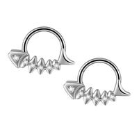 Silver Nose Ring Hoop, 2pcs G23 Titanium 16GHoop Tragus Cartilage Nose Piercing Jewellery Rings Fishbone with Cubic Zirconia, Style 3-Silver