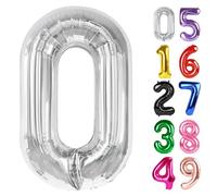 Silver Number 0 Balloon 40 Inch, 0 Balloon Number for 10th 20th 30th 40th 50th 60th Birthday Decorations, Silver Party Supplies