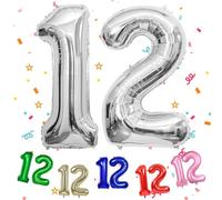 Silver Number 12 Balloon 40 Inch, Large 12 Number Balloon Big Foil Helium Number 12 Balloons, Silver 12th Birthday Decorations for Boys and Gilrs, 12 Year Anniversary Party Decorations Supplies