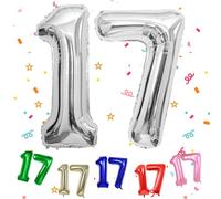 Silver Number 17 Balloon 40 Inch, Large 17 Number Balloon Big Foil Helium Number 17 Balloons, Silver 17th Birthday Decorations for Boys and Gilrs, 17 Year Anniversary Party Decorations Supplies