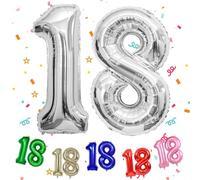Silver Number 18 Balloon 40 Inch, Large 18 Number Balloon Big Foil Helium Number 18 Balloons, Silver 18th Birthday Decorations for Boys and Gilrs, 18 Year Anniversary Party Decorations Supplies