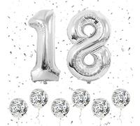 Silver Number 18 Balloons, Self-Inflating, 40 Inch for 18th Birthday Decor | 81st/18th gifts, Giant Helium Foil Number Balloons, for Wedding, Anniversary, 81st & 18th birthday decorations for Men/Women