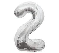 Silver Number 2 Shaped Large Foil Balloon (86cm) 1 Piece - Perfect for Birthday Parties and Special Events, 34"
