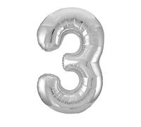 Silver Number 3 Shaped Large Foil Balloon (86cm) 1 Piece - Perfect for Birthday Parties and Special Events